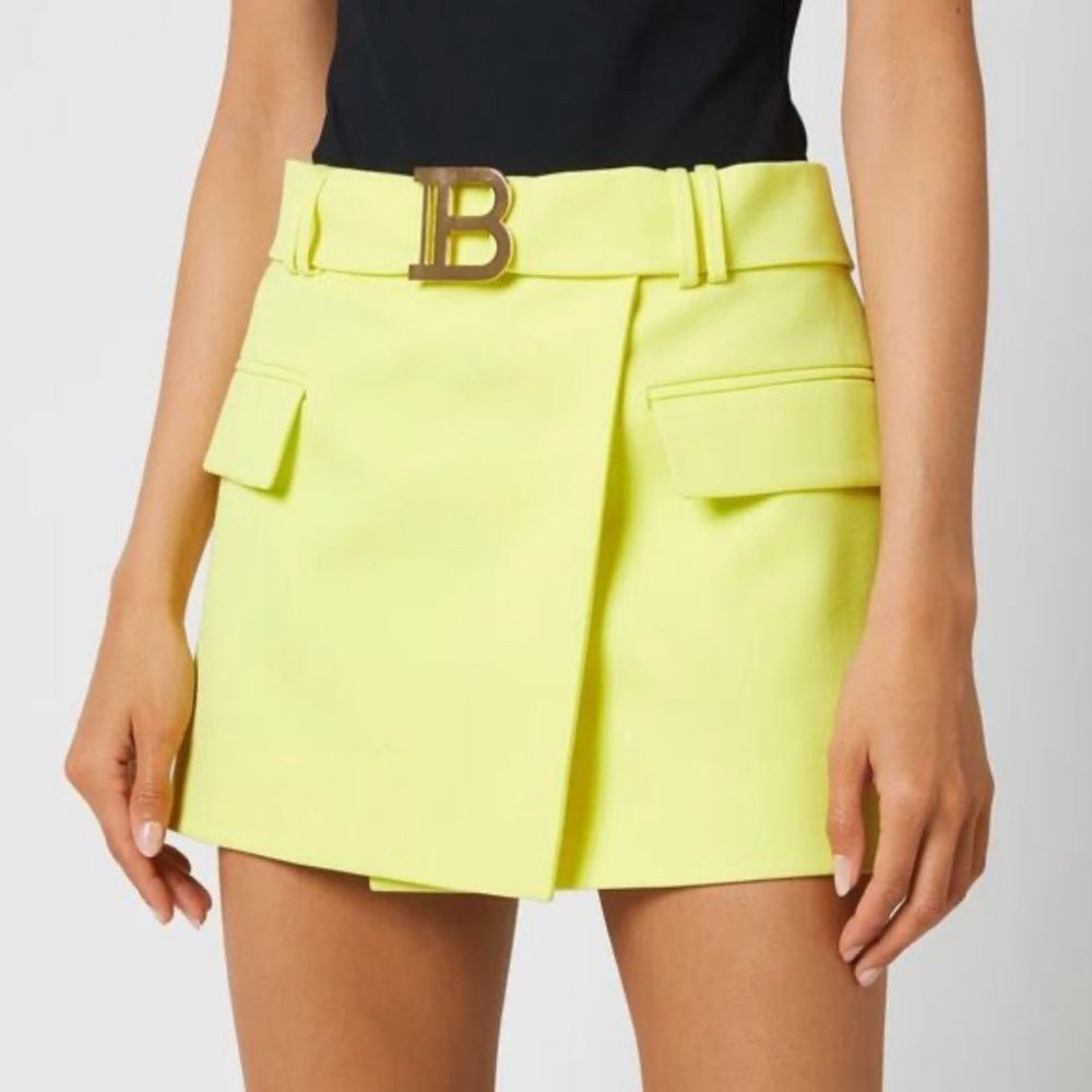 NWT Balmain Bright Yellow Mini Skirt with Belt, US4